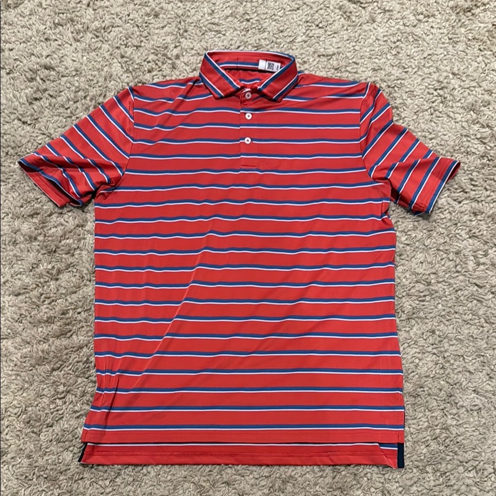 RLX Ralph Lauren Red Blue & White Striped Men's Polo Golf Shirt